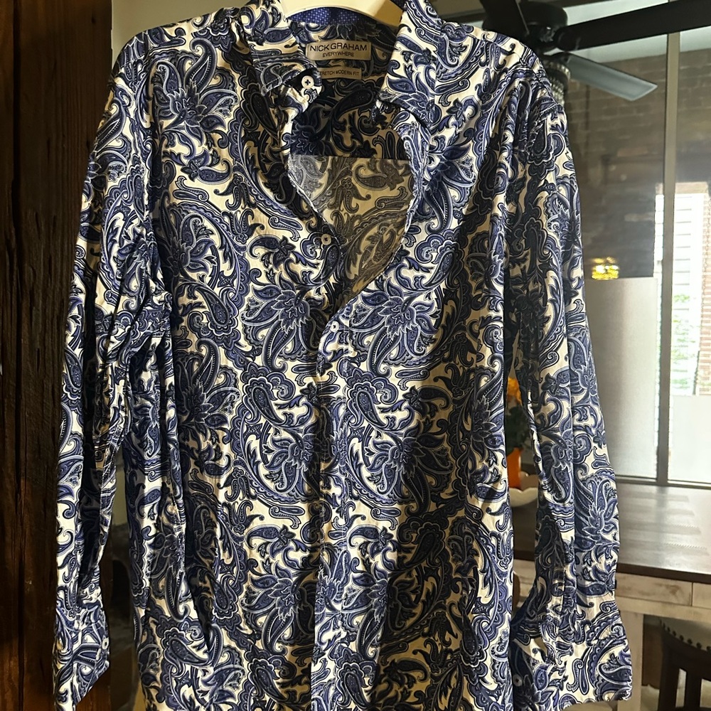 Men's Blue Paisley Dress Shirt